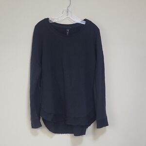FOCIS CASUAL LIFE Black Cotton Long Sleeve Texture Cuff And Raw Edge Hem Shirt